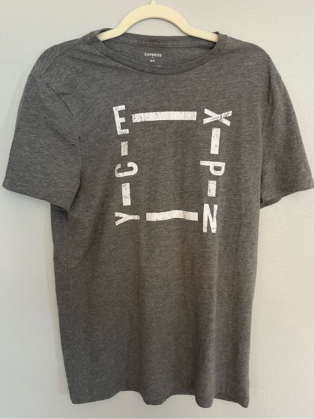 Express Gray Graphic Logo Tee Men’s Medium Crewneck Casual Streetwear Shirt
